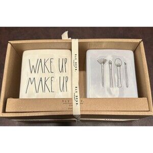 NEW Rae Dunn Make Up Wake Up Face Organizer Ceramic Vanity Bathroom